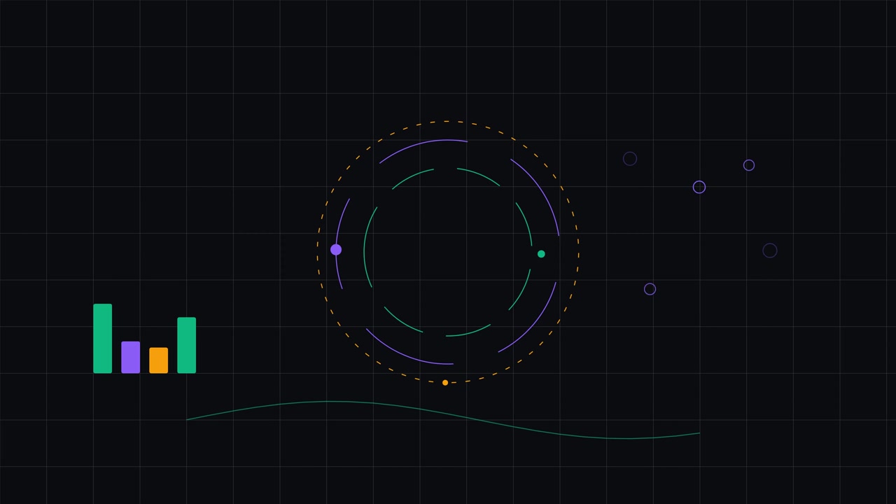 Abstract Motion Graphics with Rotating Circles and Bar Chart