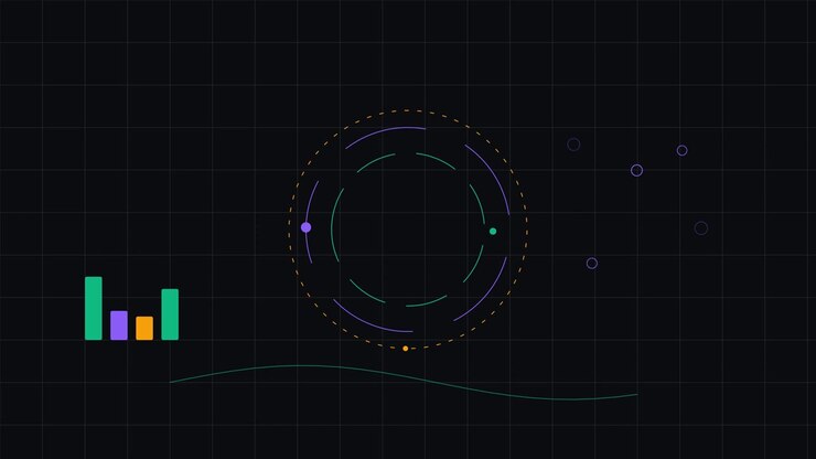 Abstract Motion Graphics with Rotating Circles and Bar Chart