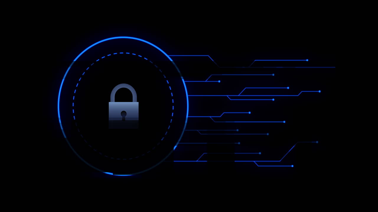 icono de candado de seguridad sobre el procesamiento de datos contra un fondo negro
