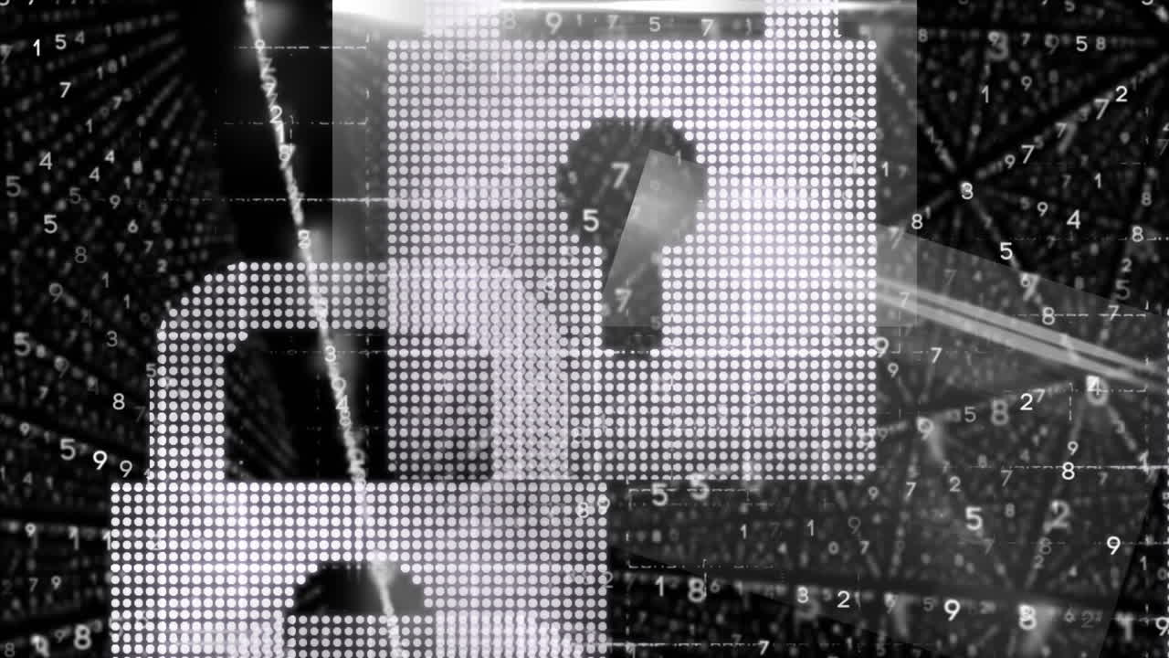 animación de la red de conexiones con iconos de seguridad de candado a través de codificación binaria