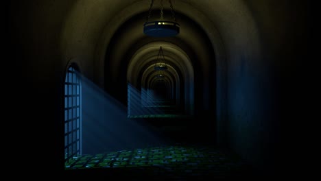 scary medieval prison at night. seamless loop
