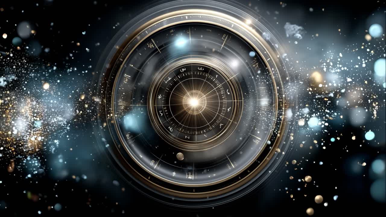 Swirling light effects lens. Bright lens surrounded by glowing particles creates an enchanting visual display of light and motion.