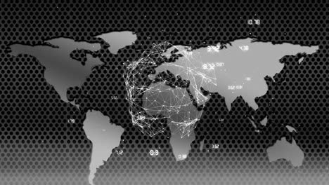 Animation-of-network-of-connections-with-globe-and-world-map-background