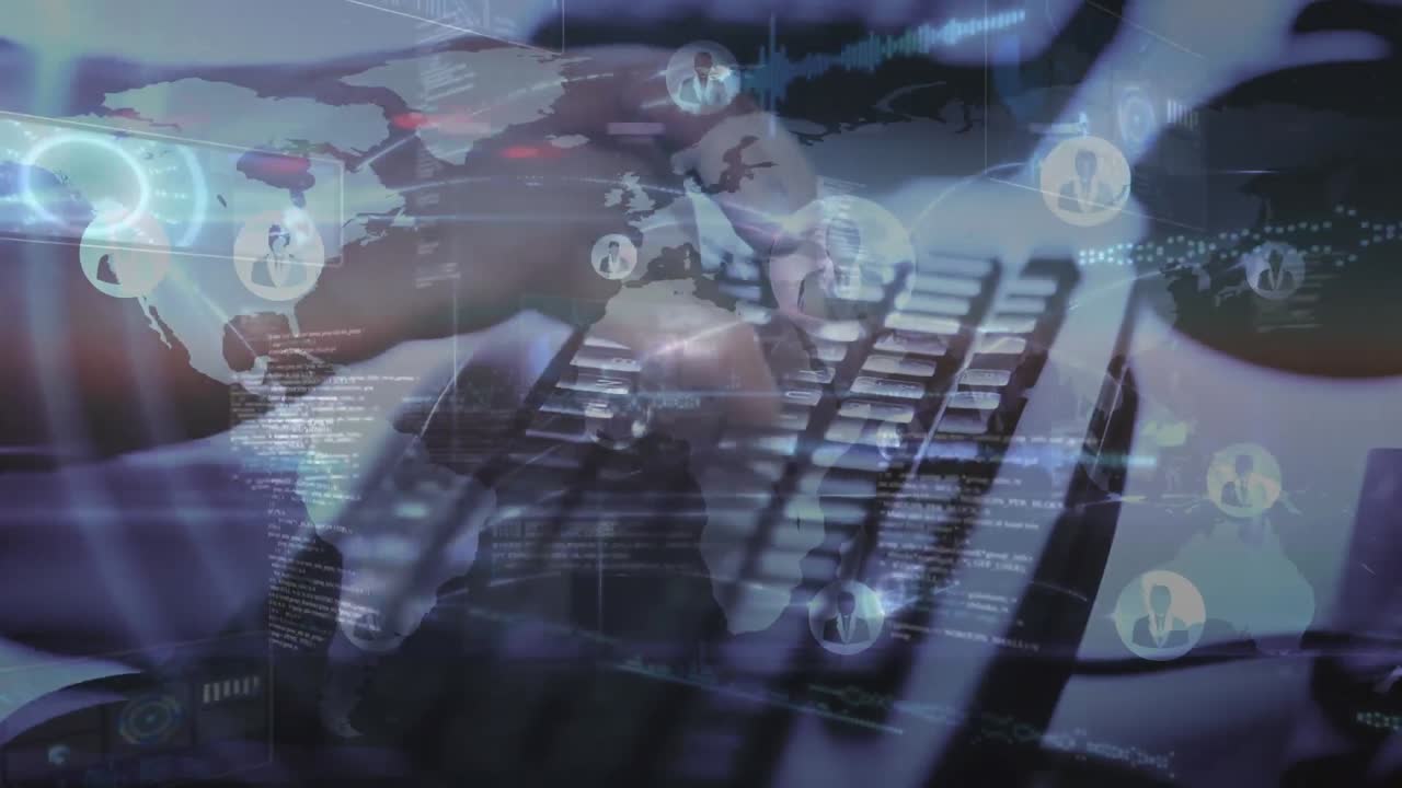 연결 네트워크의 애니메이션과 키보드에 손으로 입력하는 데이터 처리