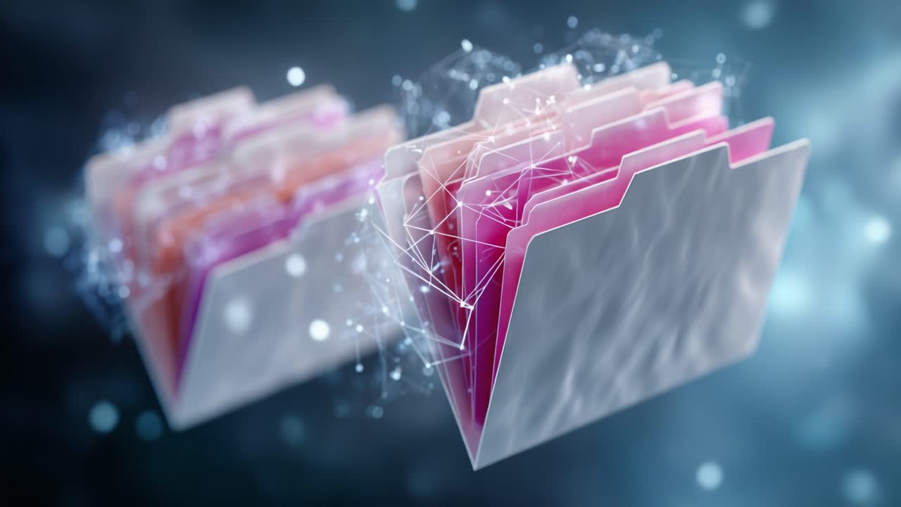 Digital Organizing: An Abstract Representation of Modern File Management Showcasing Colorful Folders with a Futuristic Touch and Network Visual Elements
