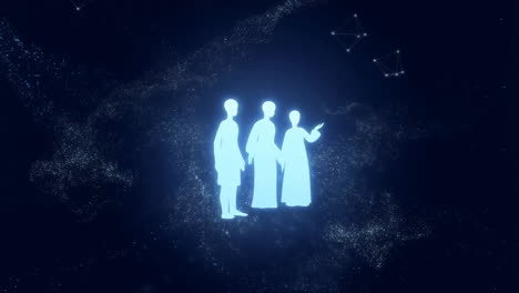 abstract silhouettes of people in a starry space