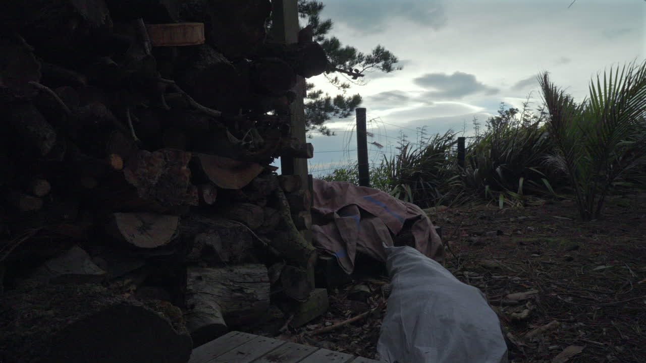 흐린 날에 연료 창고를 지나가는 움직임