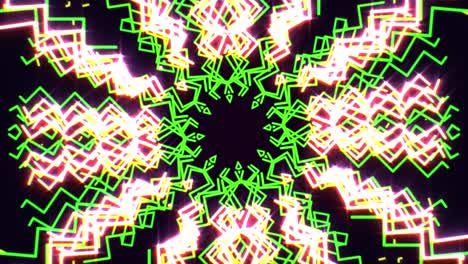 abstract background of moving corridor with bright kaleidoscopic lines glowing with colorful neon illumination