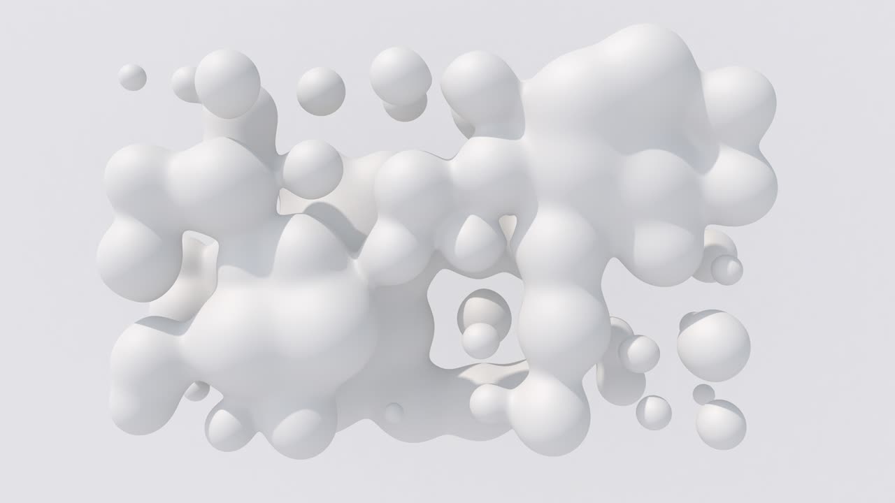 White liquid balls. Abstract monochrome animation, 3d render.