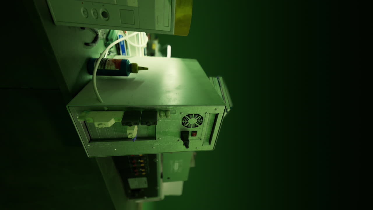 오래된 빈티지 개인용 컴퓨터 작업 공간의 수직 형식