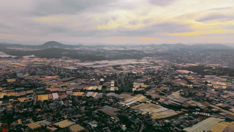 aerial view of greenhouses and farmland in da lat, vietnam