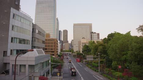 peaceful urban scene in tokyo minato ward, early even establishing shot 4k