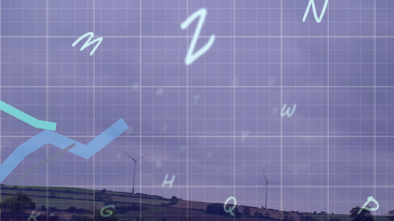 현장에서 풍력 터빈을 통해 금융 데이터 처리 및 편지 애니메이션