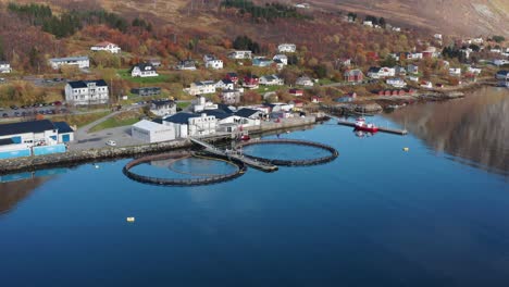 aerial view of a small salmon farm in the village of torsken