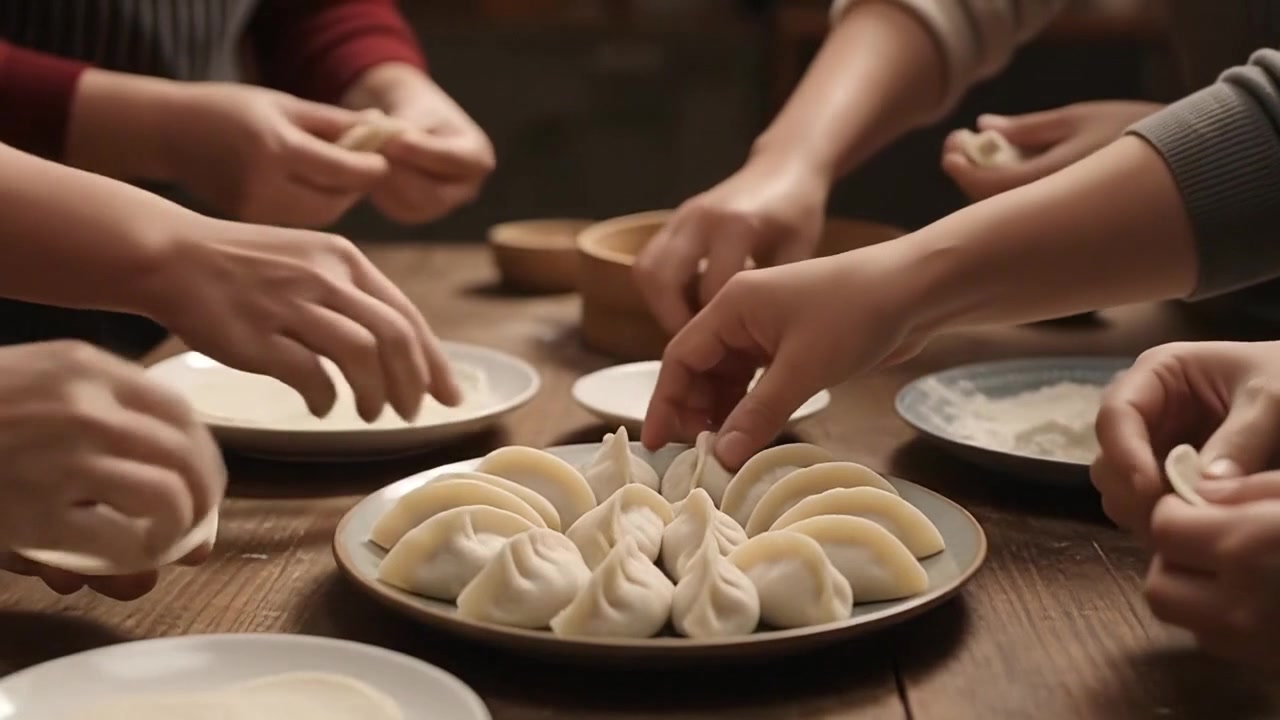 Group of People Making Homemade Dumplings Together in Kitchen