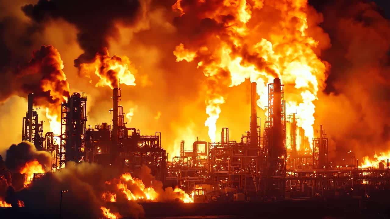 una gran planta industrial con mucho humo saliendo de ella