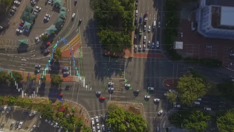 animación del procesamiento de datos financieros sobre el paisaje urbano