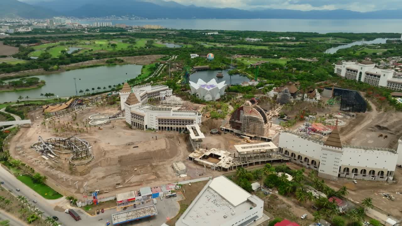 Wide aerial view of VidantaWorld park under construction in Riviera Nayarit, Mexico