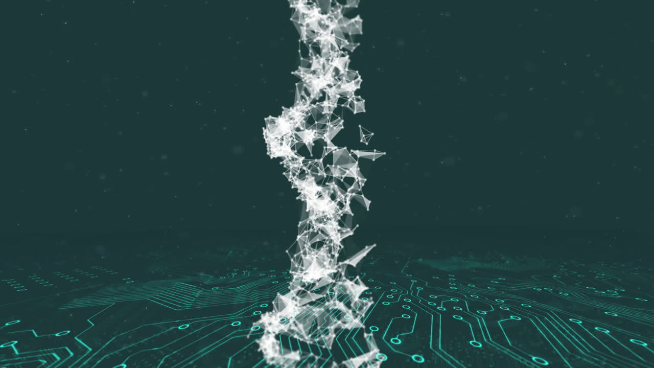 회로판 위에서 회전하는 dna 가닥의 애니메이션