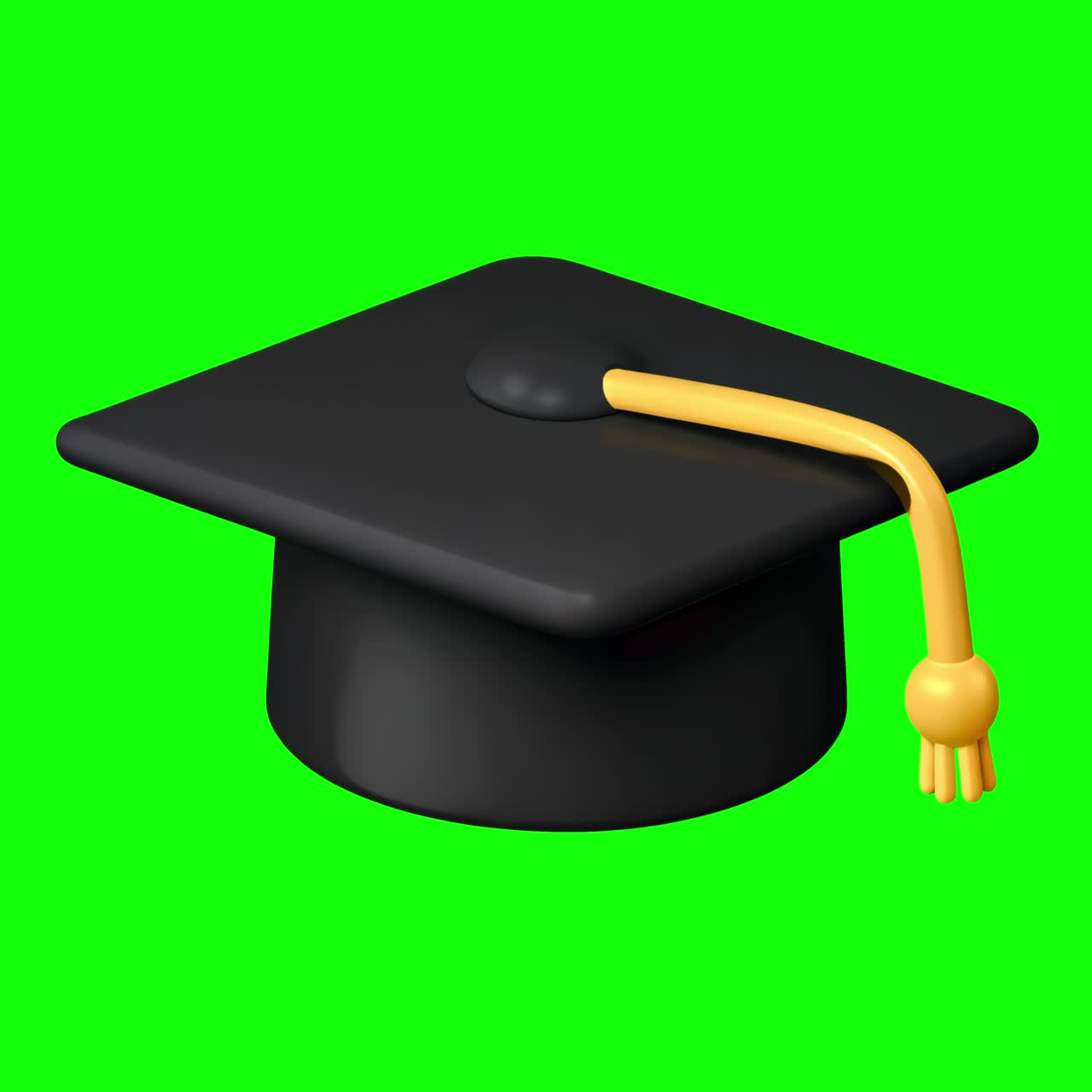 Graduation cap with yellow tassel animation, transparent 4K video, green screen
