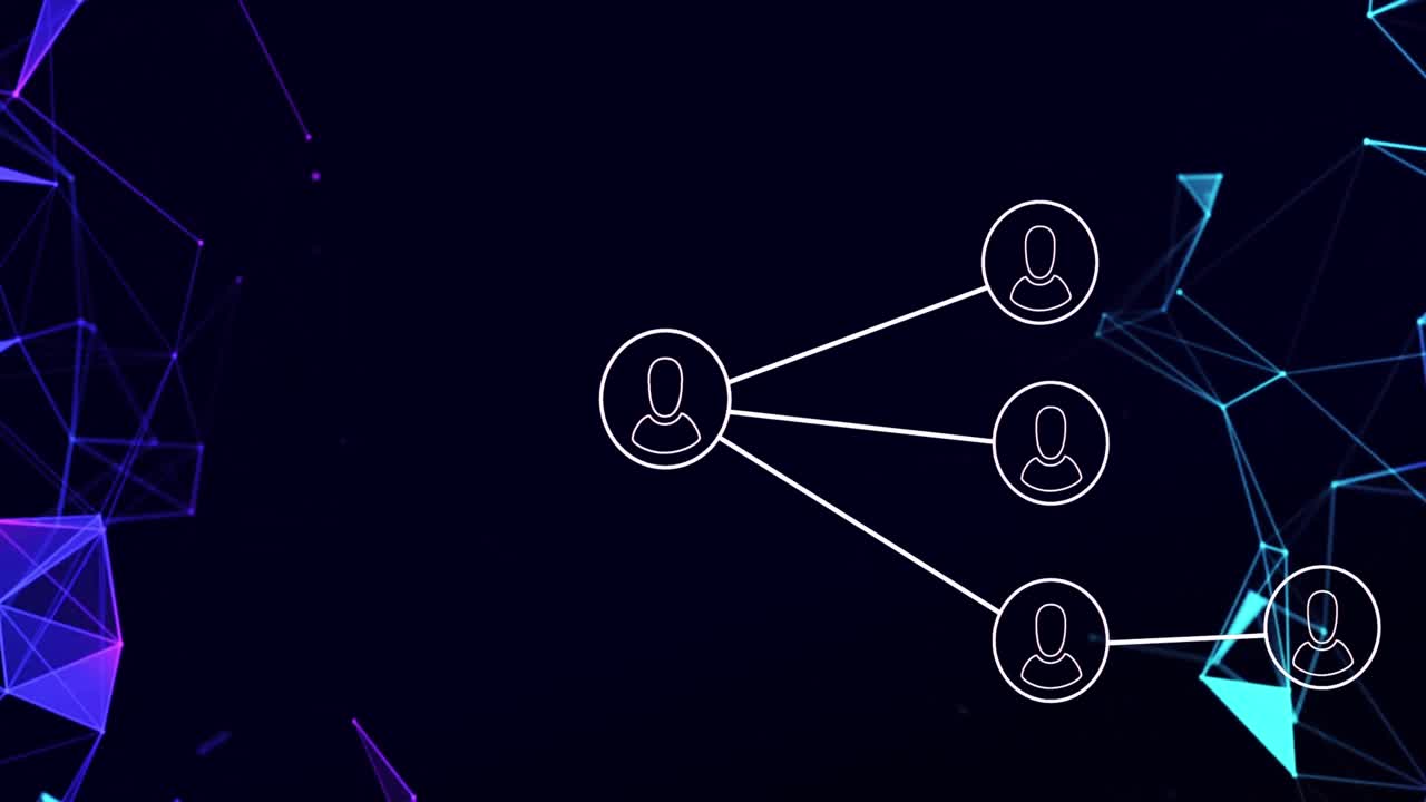 Animation of network of connections with people icons over glowing links