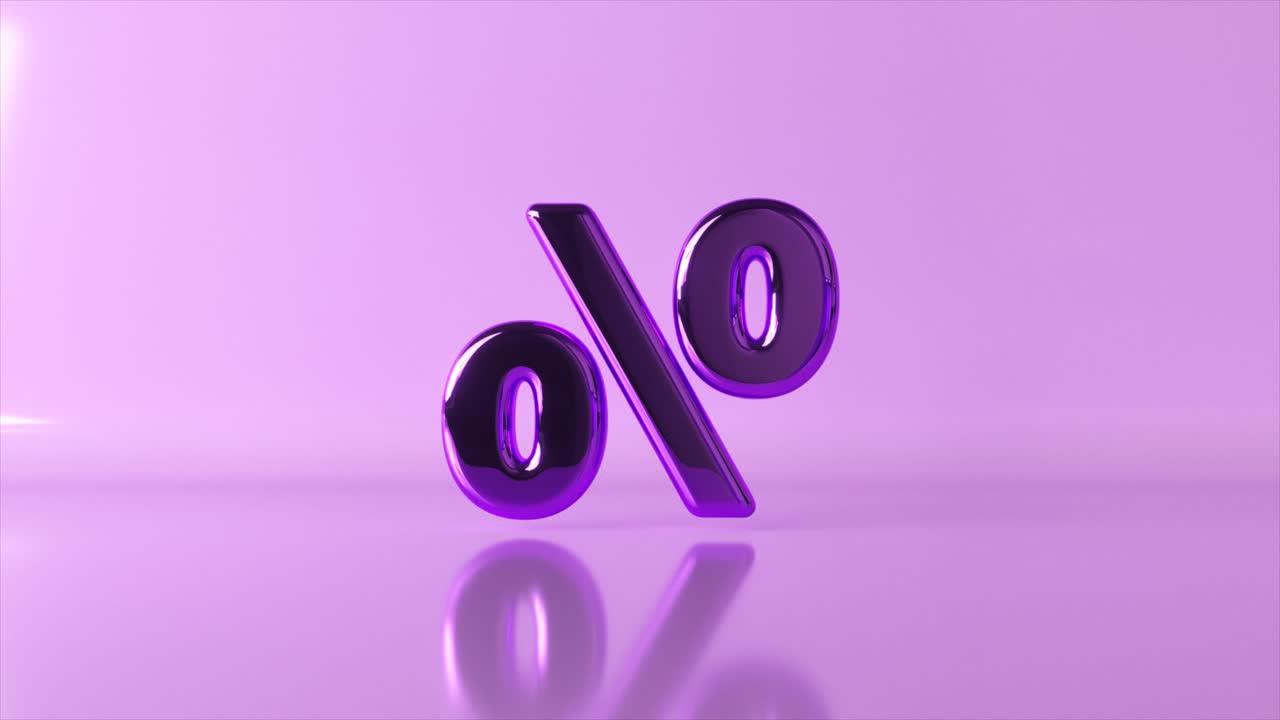 Simbolo di percentuale viola, render 3D