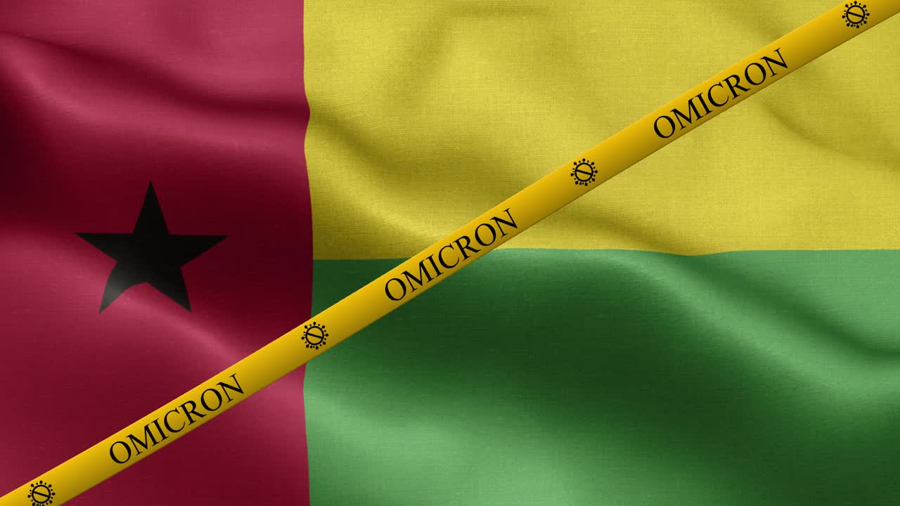 Variante Omicron e striscia di divieto sulla bandiera della Guinea-Bissau - Bandiera della Guinea-Bissau