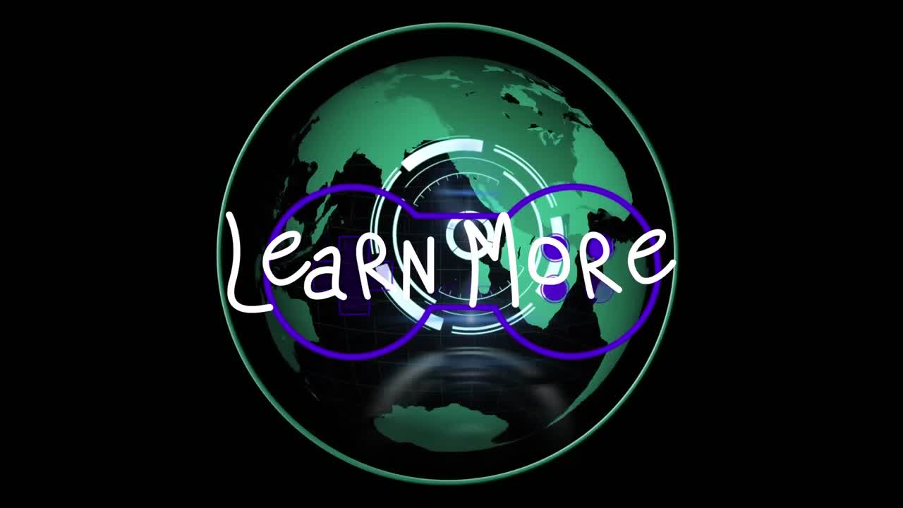 Animation of scope scanning and learn more text over globe