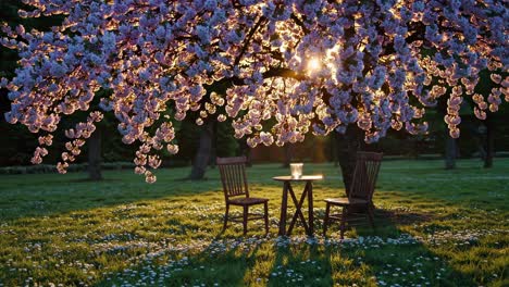 cherry blossoms at sunset picnic spot