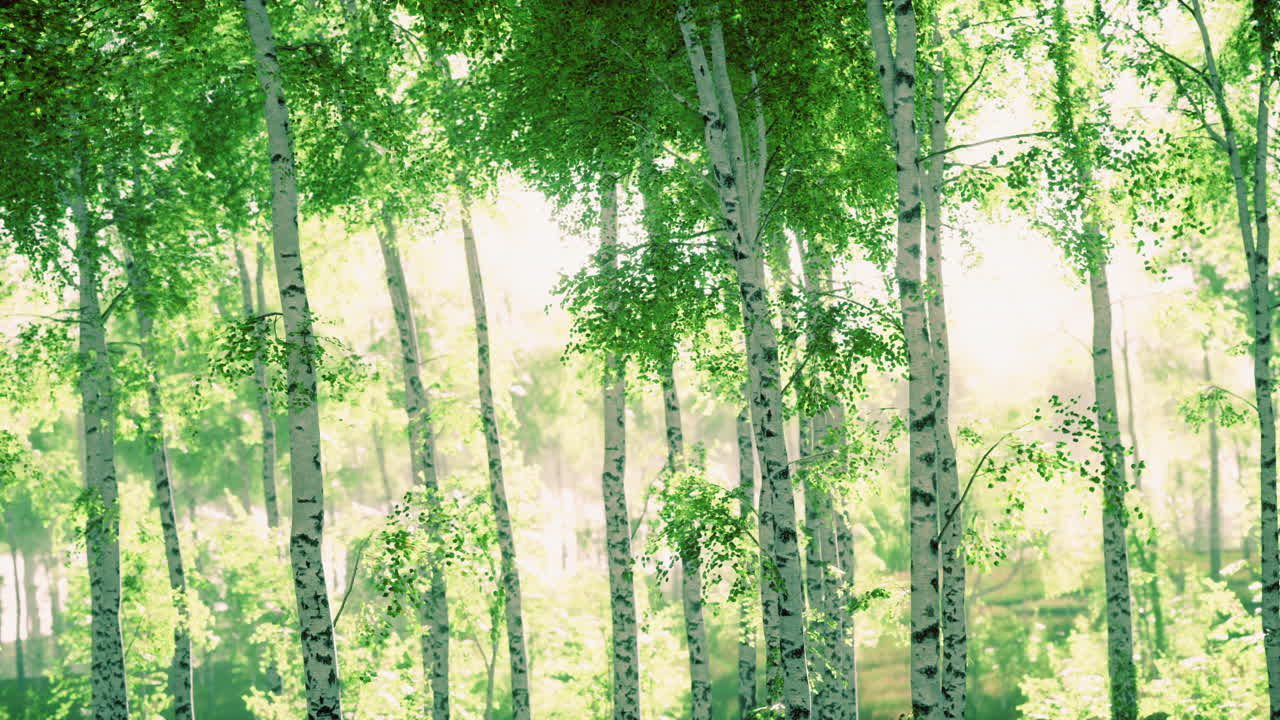 봄의 버크 숲에서 해가 뜨거나 해가 지는 모습