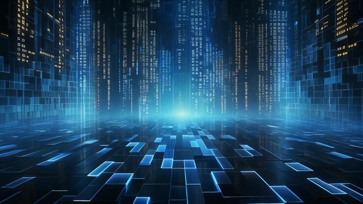 Flusso di Dati Digitali Astratto in un Ambiente di Cyberspazio Futuristico