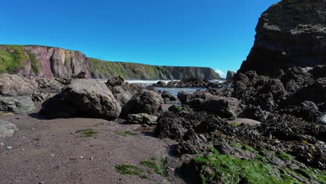 Sandstrand,-Grüne-Algen-Und-Einsamer-Strand,-Waterford,-Irland