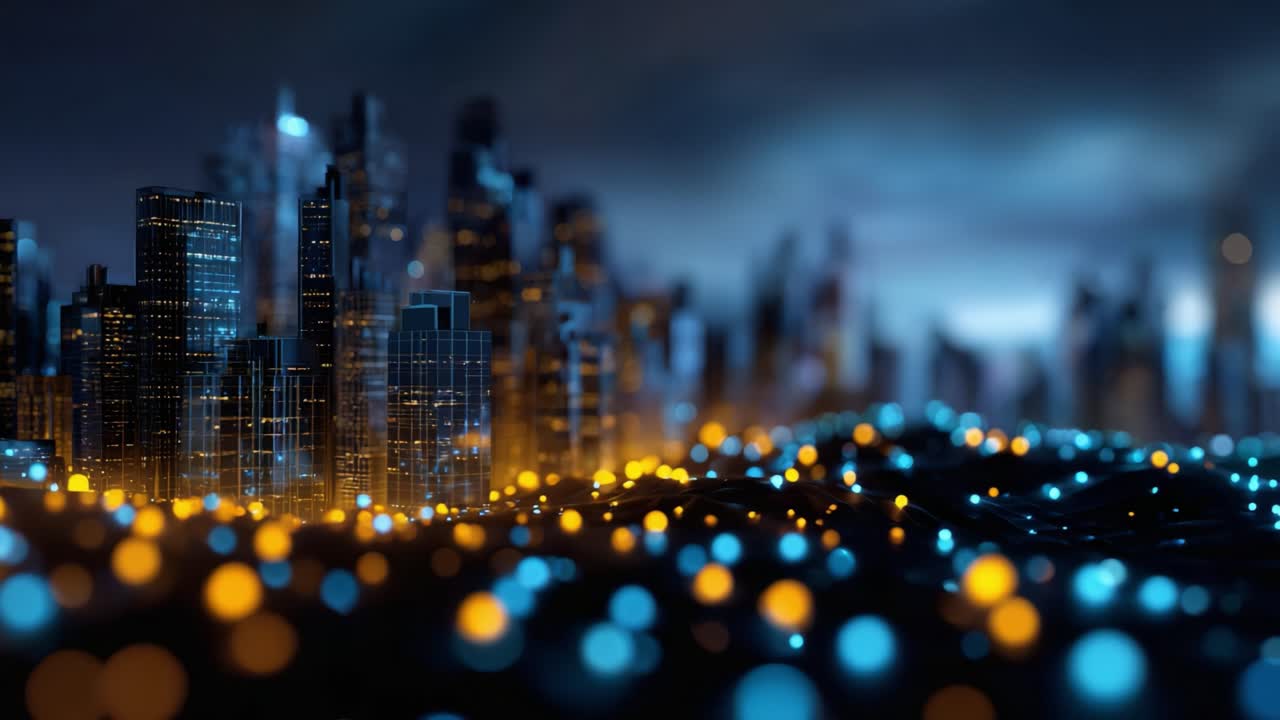 A Captivating Urban Landscape at Night Showcasing a City Skyline Illuminated by Vibrant Lights and Luminous Bokeh Effects in a Dynamic Visual Composition