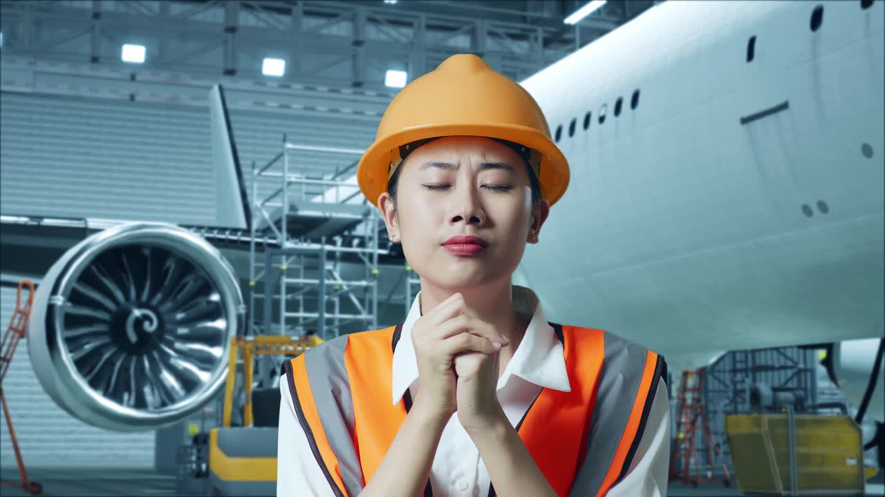 항공기 유지 보수 노동자 가 가르 에서 화 를 내고 있다