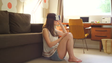 girl experiencing virtual reality at home