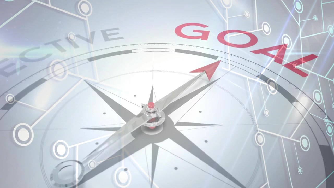 コンパスの文字盤が現れ、針が回転して「GOAL」の下に整列、目標への集中を示す。