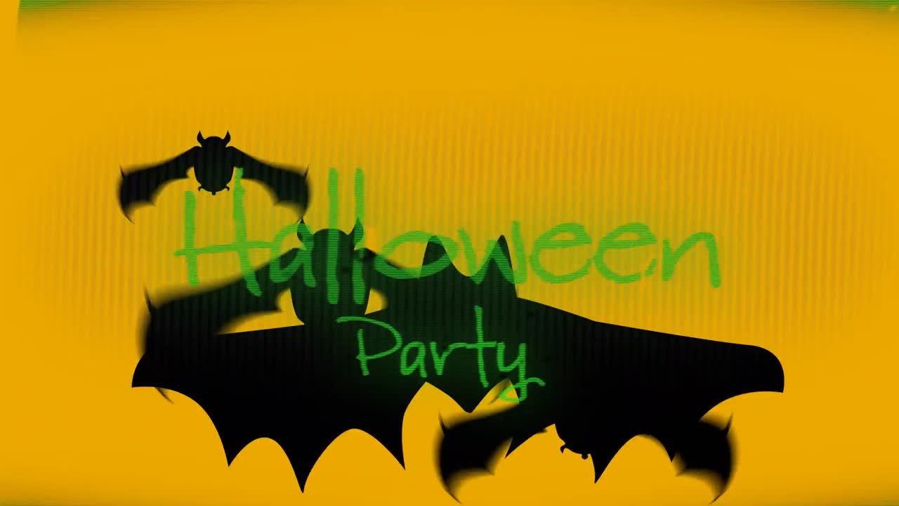 Animazione di festa di Halloween e pipistrelli che volano su sfondo giallo