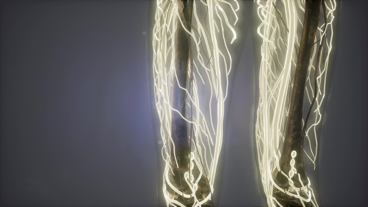 빛나는 혈관으로 된 인체