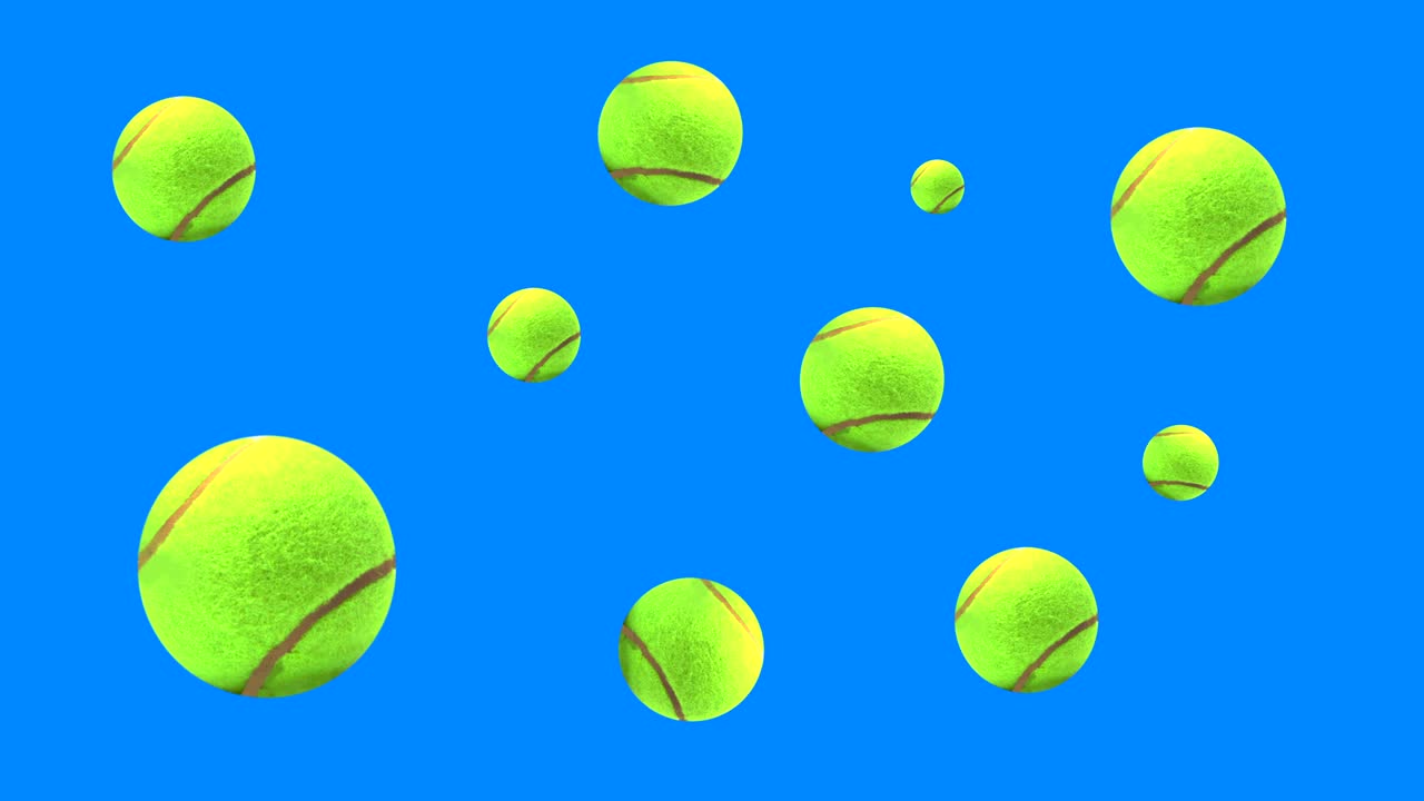 블루 스크린 크로마 키에 애니메이션 테니스 공 요소 그룹
