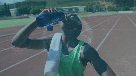 drinking water and resting, athlete on track with network connections animation