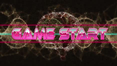 Animation-of-game-start-text-banner-over-human-brain-icon-against-black-background