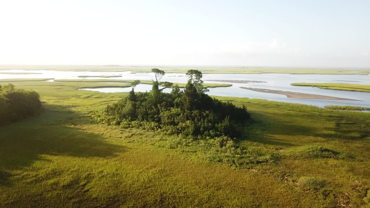 산책로 끝 공원 wilmington nc에서 섬에서 가까운 꾸준한 평화로운 아침 일출 날아가는 샷