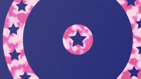 american flag with blue stars on turning red and white circles on blue background