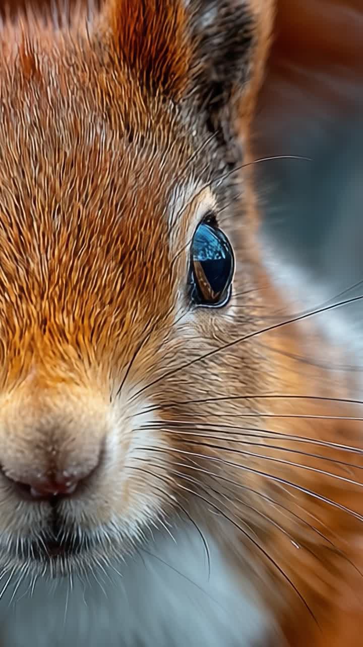 Primo piano di uno scoiattolo: uno sguardo dettagliato allo sguardo intenso e alla texture della pelliccia di questa curiosa creatura in natura.