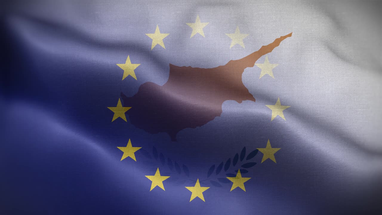 la bandera de la ue de chipre en el fondo del bucle 4k