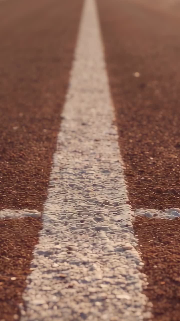 Vertical video: Camera capturing low close frames of white line on track, showing texture and seam