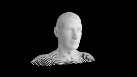 moving human bust on black background