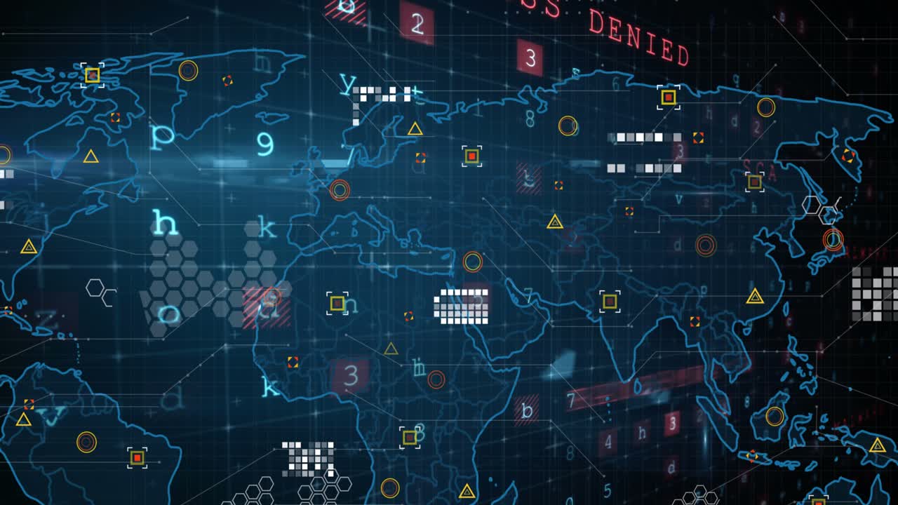 Animation of cyberattack warning over world map