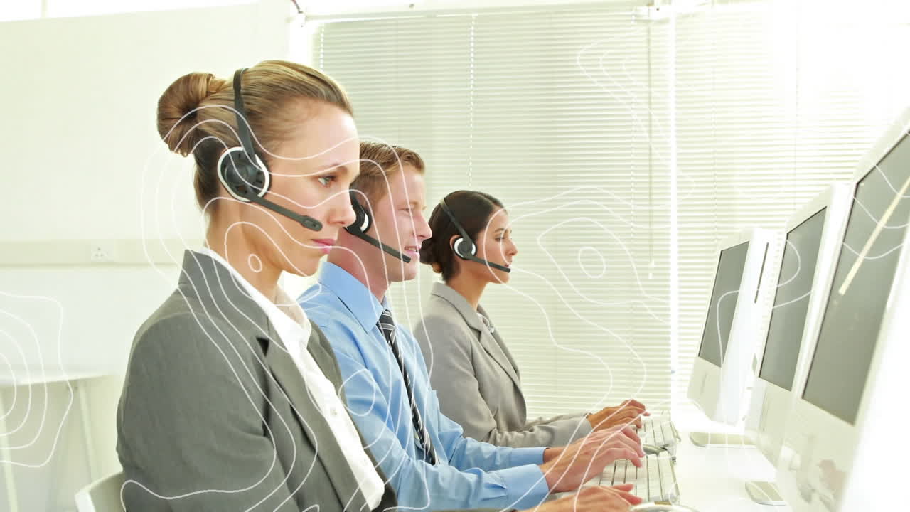 전화 헤드 ⁇ 을 사용하는 비즈니스 사람들에 대한 라인  ⁇ 의 애니메이션