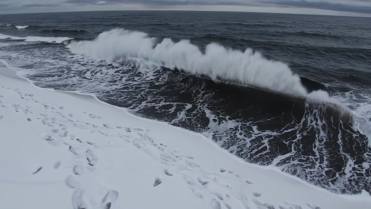 Winter Beach Waves with Snow